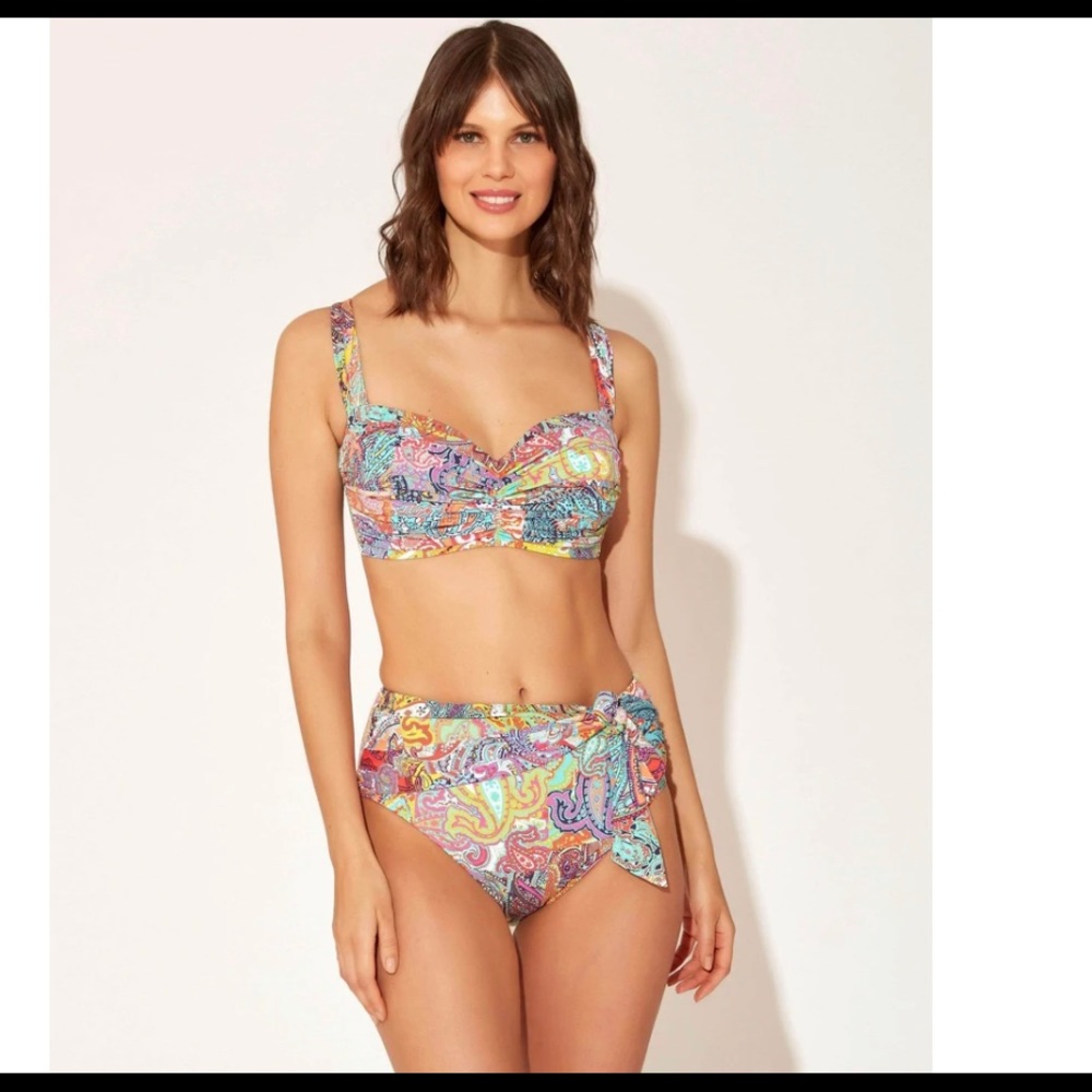 High Waist Draped Tie Bikini Bottoms In Multi